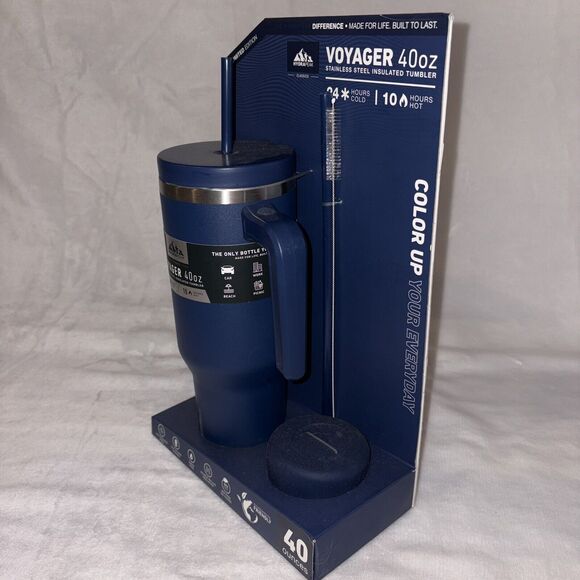 Hydrapeak Voyager 40oz Tumbler Handle Box Straw Lid Limited Edition Navy Blue - Picture 4 of 6